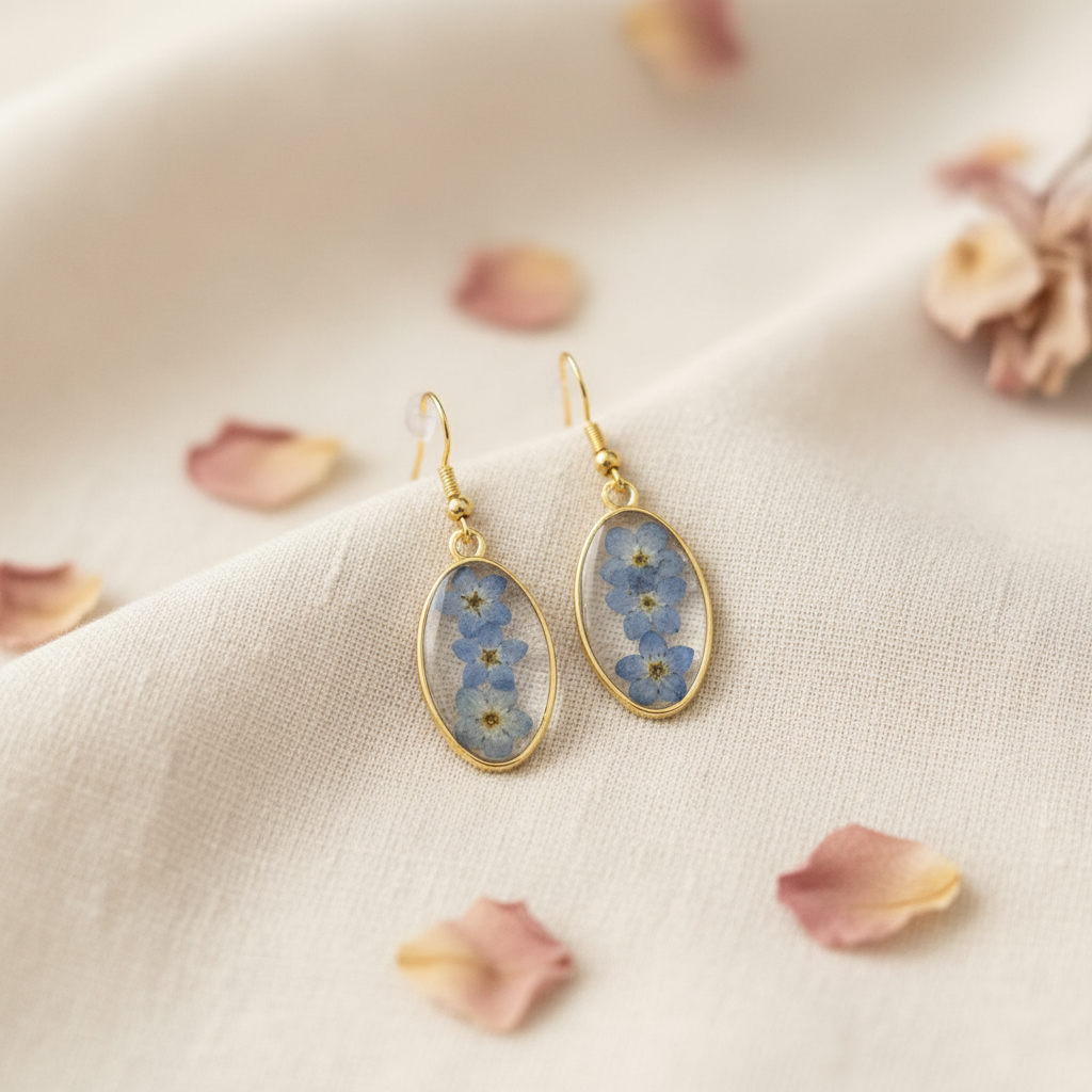 Blue Forget-me-not Oval Earrings
