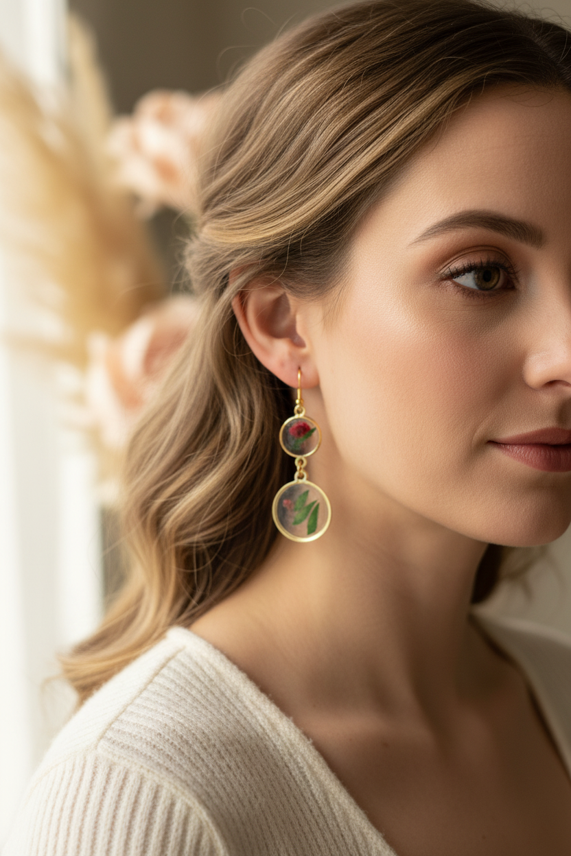 Double Circle Dangle Earrings on Model