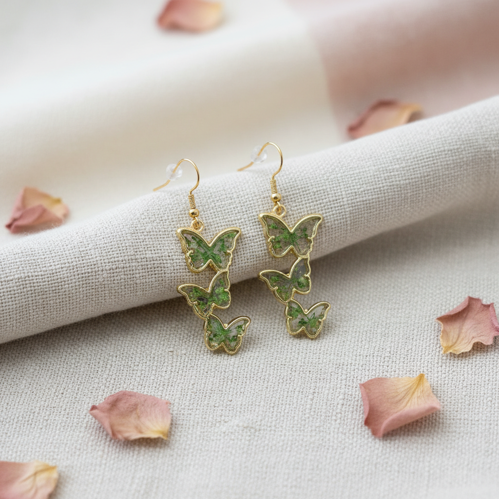Green Butterfly Cascade Earrings