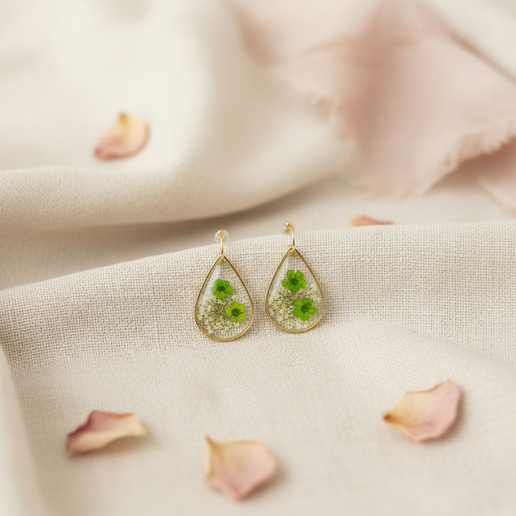 Green Clover Teardrop Earrings
