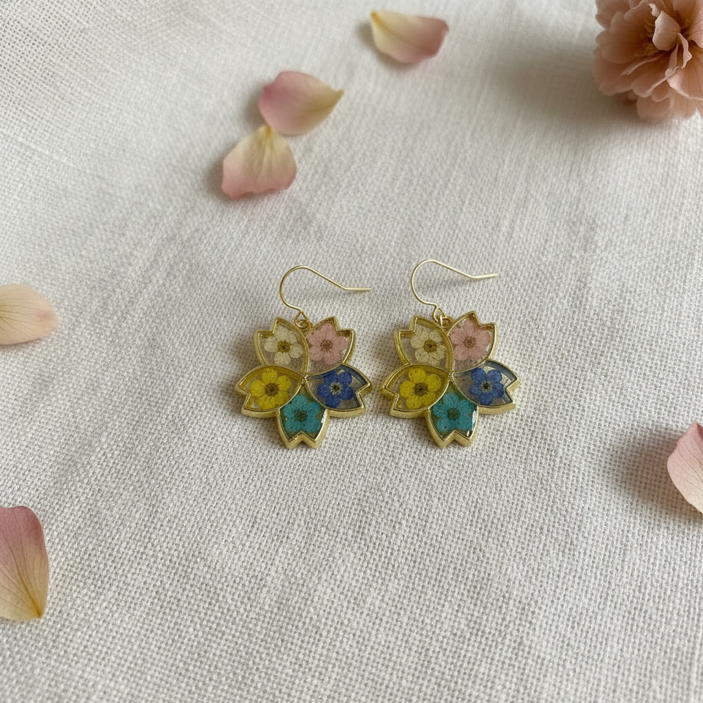 Multicolour Flower Cluster Earrings Fixed