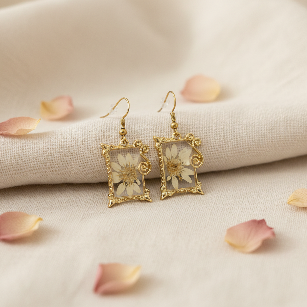 Ornate Gold Square Earrings