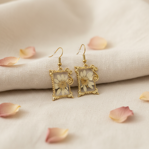 Ornate Gold Square Earrings