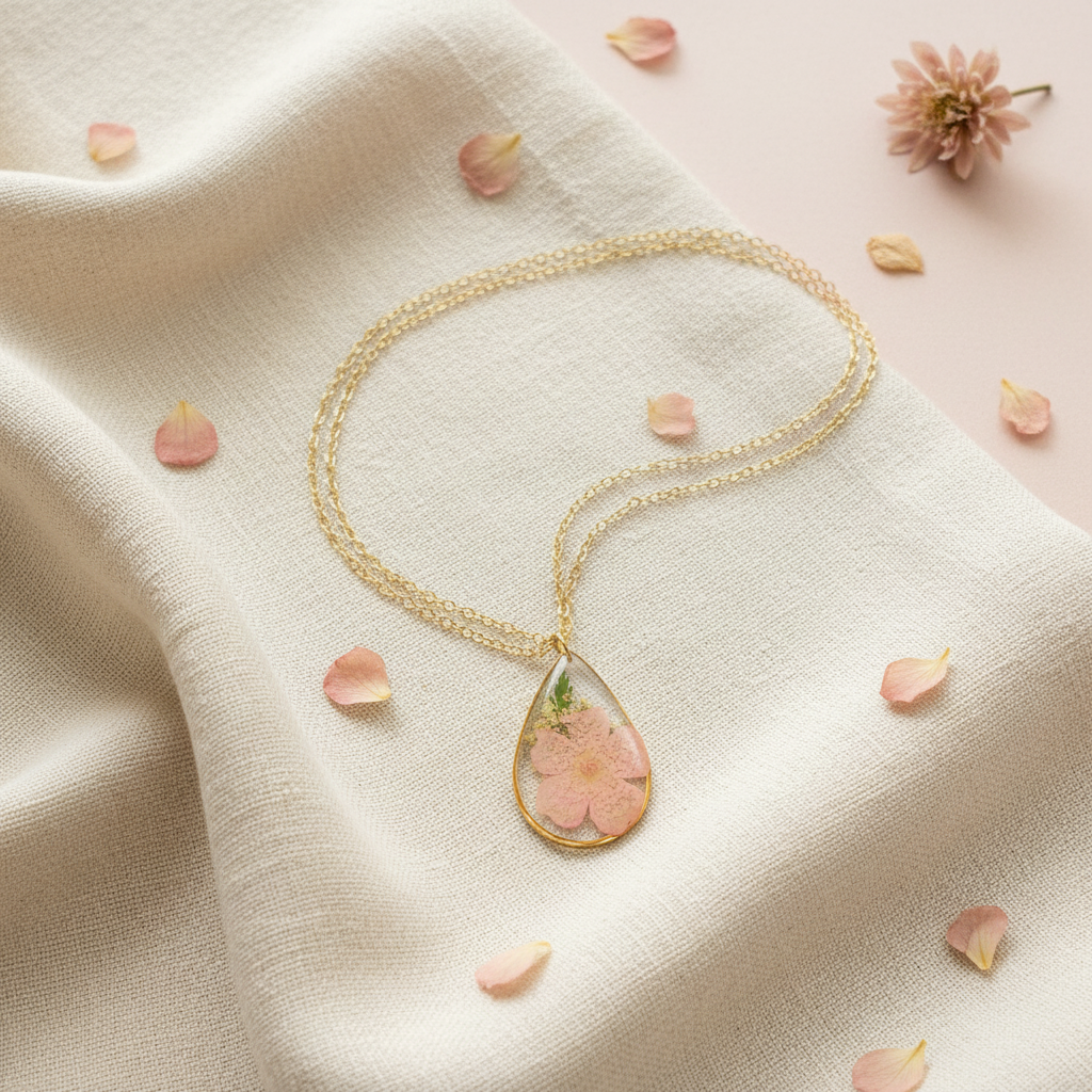Pink Queen Anne's Lace Teardrop Flat Lay