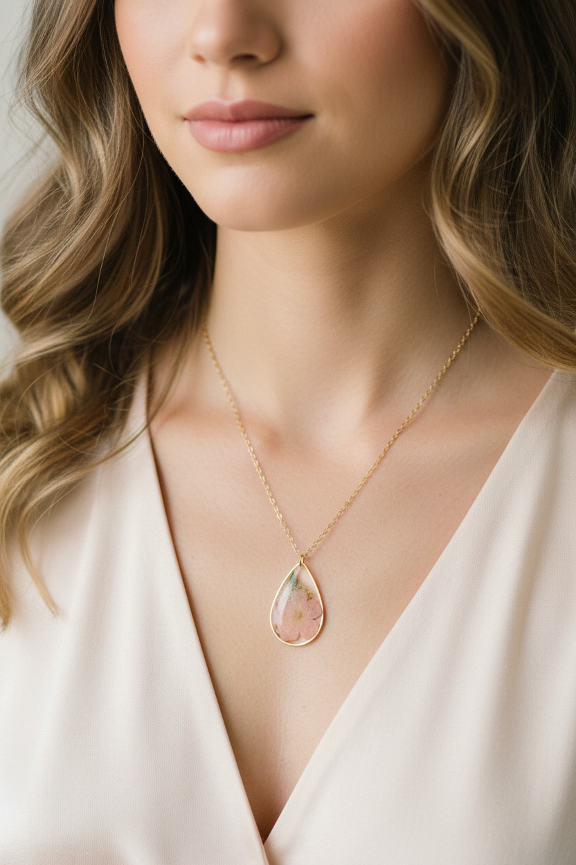 Pink Queen Anne's Lace Teardrop on Model