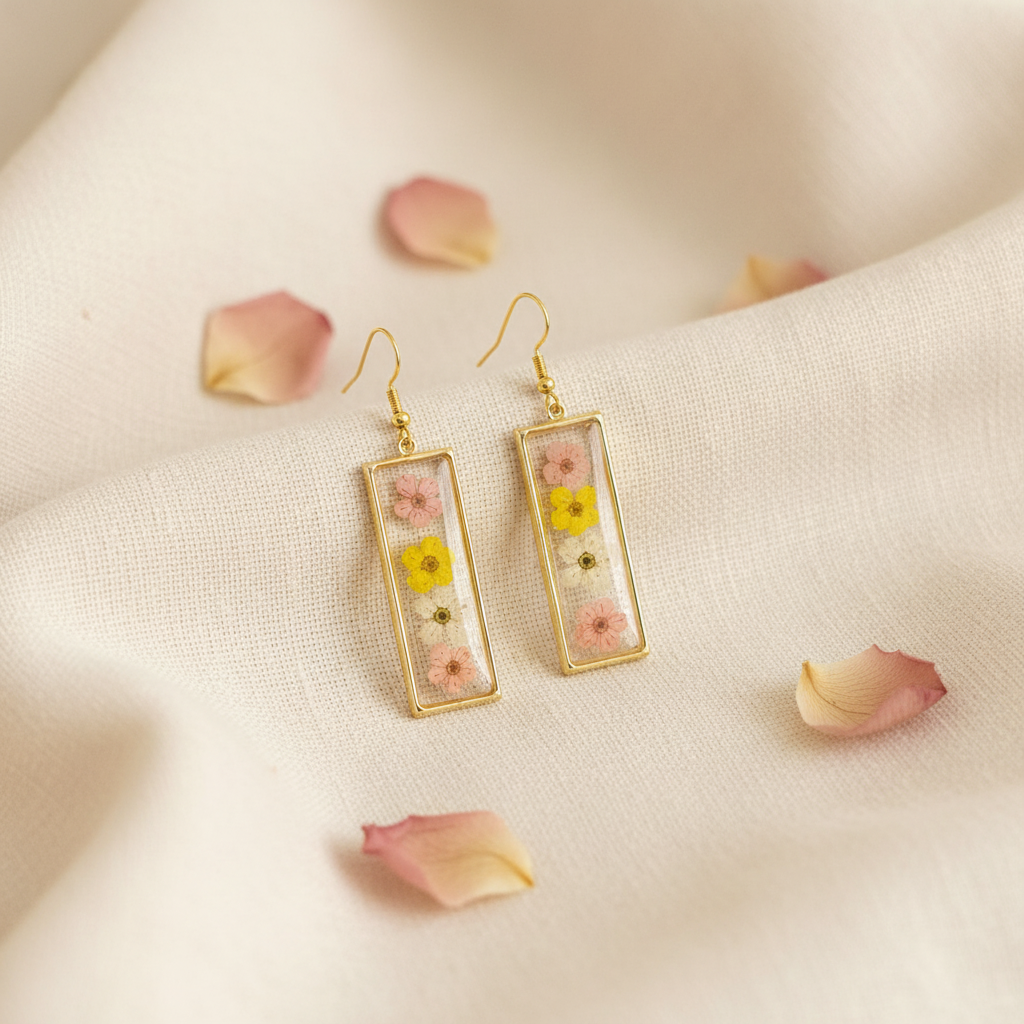 Pink & Yellow Rectangle Earrings