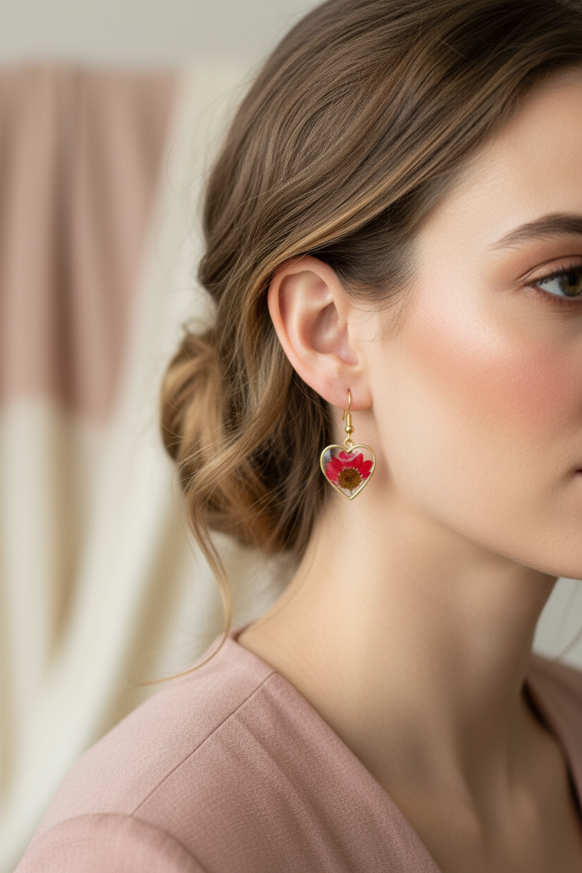 Red Heart Earrings on Model