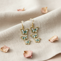 Teal Triple Butterfly Cascade Earrings