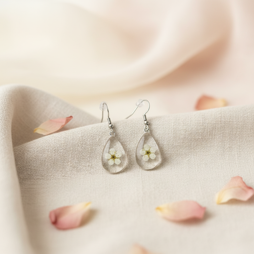 White Blossom Teardrop Earrings