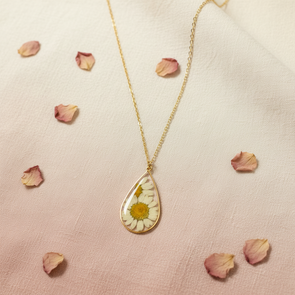White Daisy Teardrop Flat Lay