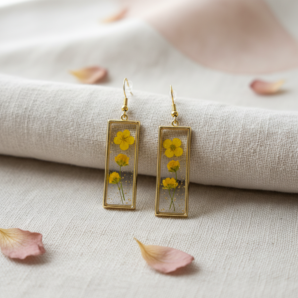 Yellow Buttercup Rectangle Earrings