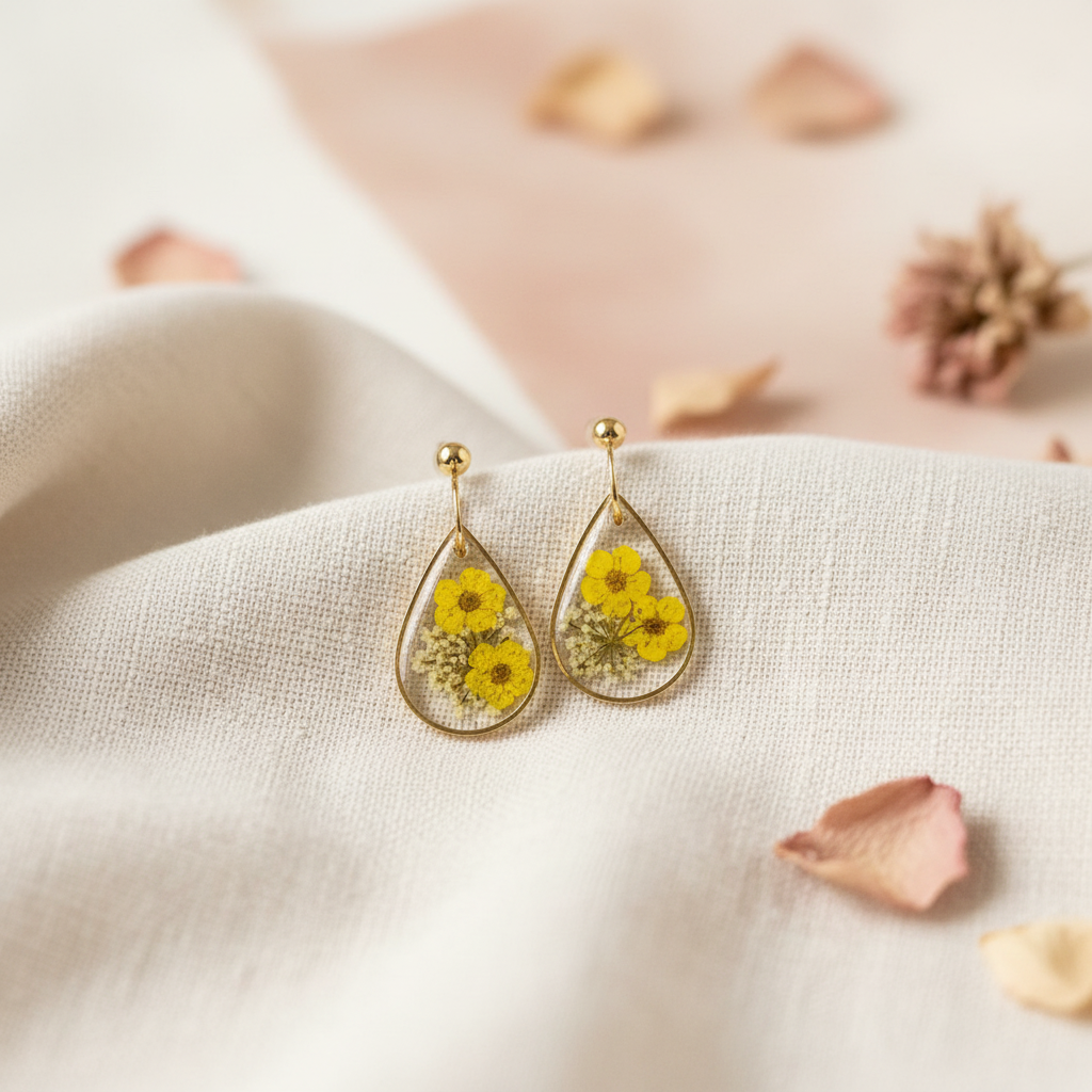 Yellow Daisy Teardrop Earrings